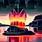 Futuristic neon cityscape reflected in transparent head silhouette