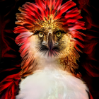 Man's profile merges with fiery phoenix in surreal portrait