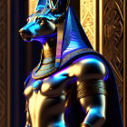 Egyptian-style Anubis statue with jackal head and golden glow