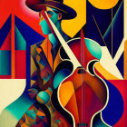 Colorful Cubist-inspired Painting: Man with Violin & Geometric Shapes