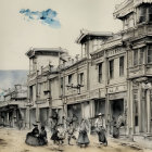 Historical American Western Town Scene with Wooden Buildings