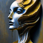 Person with Fantasy-Style Makeup and Gold Headpiece Detail