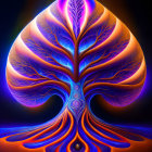 Vivid digital artwork: Colorful tree with intricate patterns on dark starry background