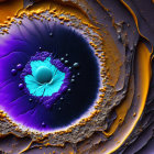 Colorful abstract digital art: Spiraling purple, gold, and blue design resembling ornate shell.