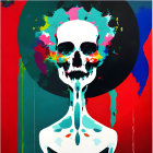 Colorful Skull with Headdress on Vibrant Background: Psychedelic Art