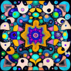 Colorful Mandala with Stars, Eyes, and Celestial Bodies