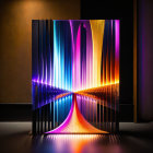 Vibrant multicolored light installation cascading from circular frame