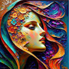 Colorful Abstract Artwork: Stylized Face with Multiple Eyes and Swirls