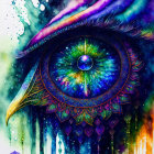 Colorful Stylized Eye Artwork with Blue Iris & Abstract Shapes