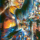 Vivid Abstract Painting of Woman's Profile with Colorful Brushstrokes