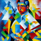 Abstract Cubist Portrait with Colorful Geometric Shapes