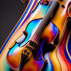 Vibrant close-up of a violin with flowing colors on dark background