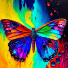 Colorful Butterfly with Outstretched Wings in Swirling Paint Background