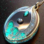 Teardrop Design Pendant with Sparkly Accents and Cosmic Theme