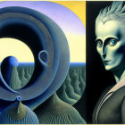 Surreal Art: Two Faces, Celestial Bodies, Stars & Abstract Shapes