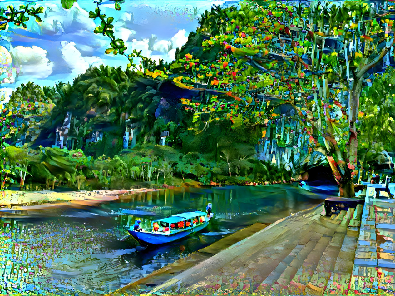 boat outside of Phong Nha cave