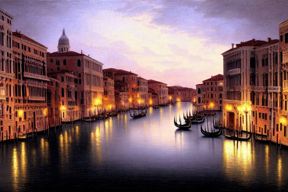 Grand Canal of Venice with Gondolas and Historic Buildings at Twilight