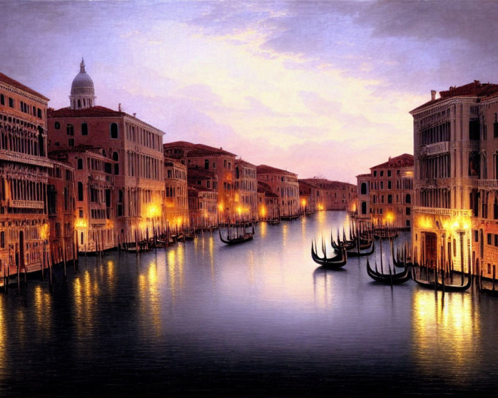 Grand Canal of Venice with Gondolas and Historic Buildings at Twilight