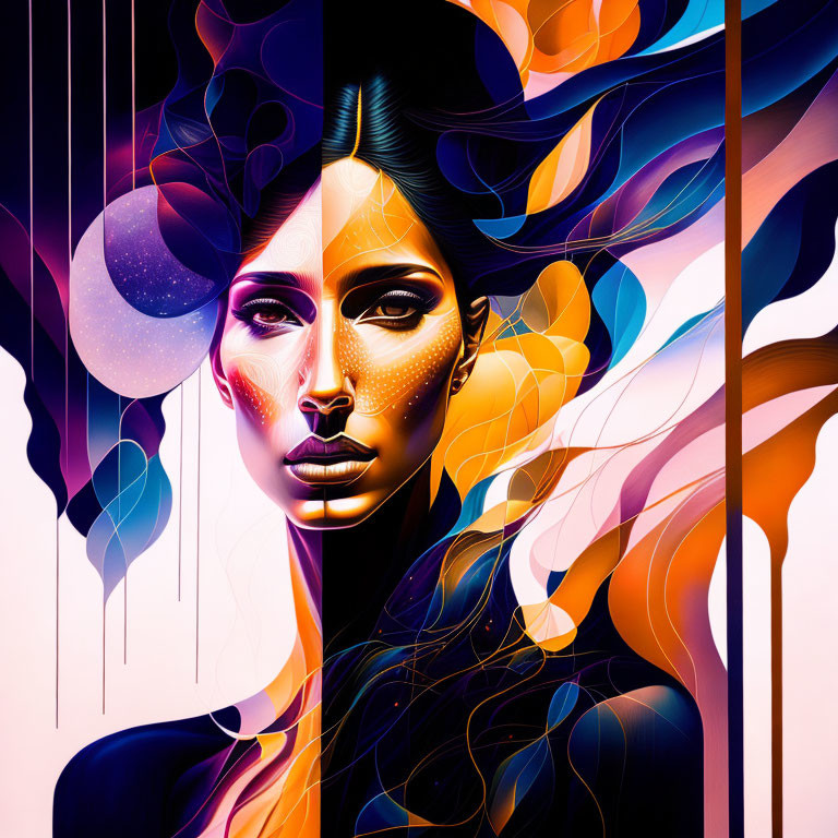 Colorful Abstract Portrait with Celestial Motifs