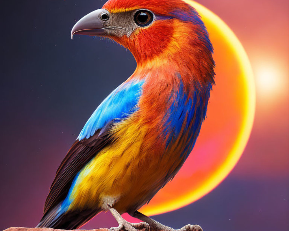 Colorful Bird Perching on Rock Under Glowing Sun