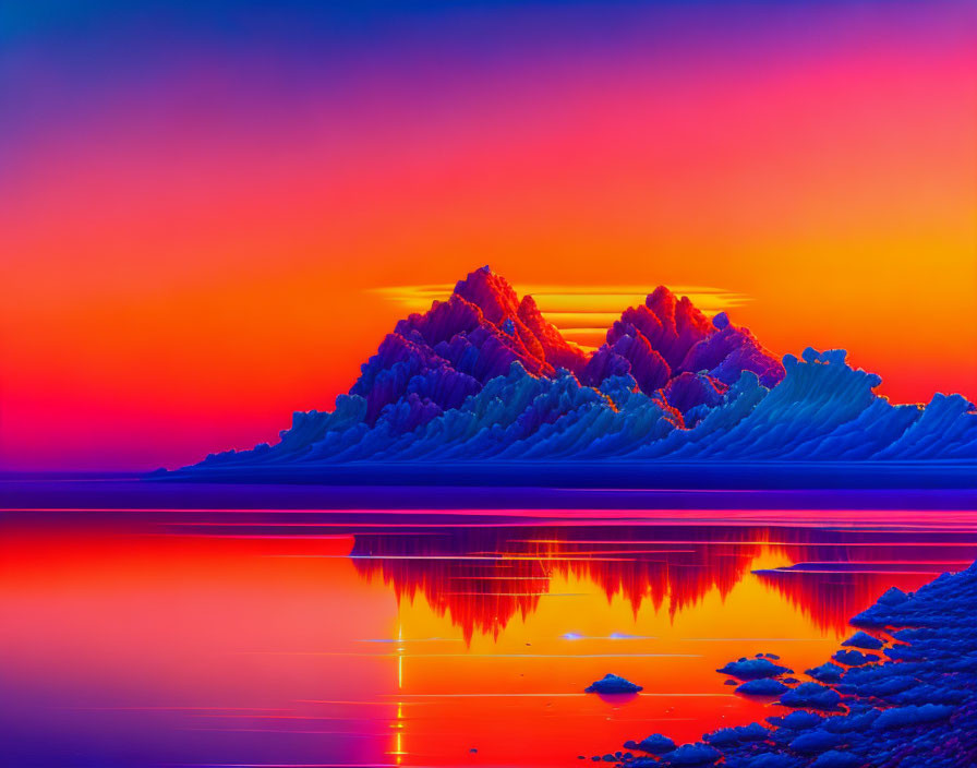 Colorful Sunset Reflecting on Calm Waters with Snow-Covered Shoreline