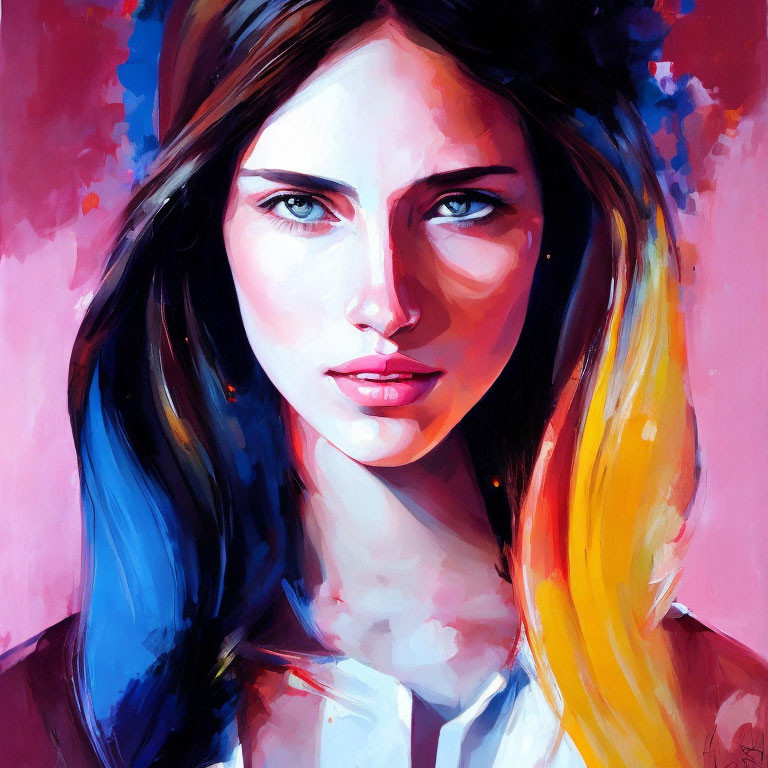 Colorful Portrait of Woman with Intense Blue Eyes