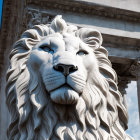 Detailed White Lion Sculpture with Blue Sky and Classical Column