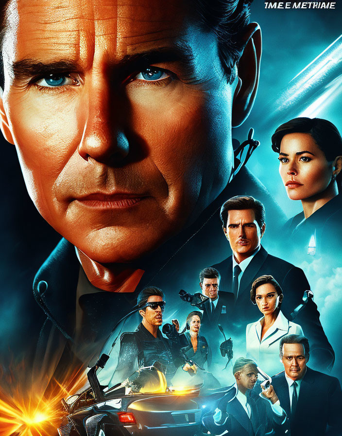 Multiple characters in intense poses on dramatic movie poster