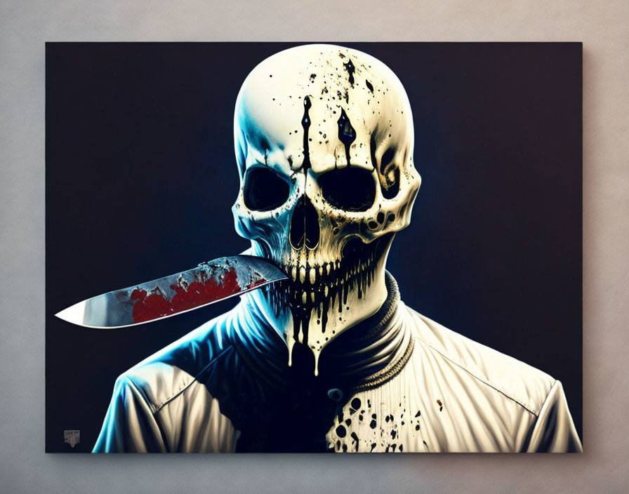 Skull with Knife and Blood Depicted in Graphic Artwork