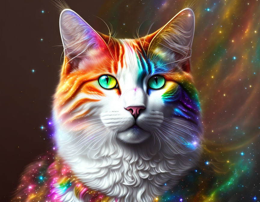 Colorful Cat Artwork with Cosmic Background