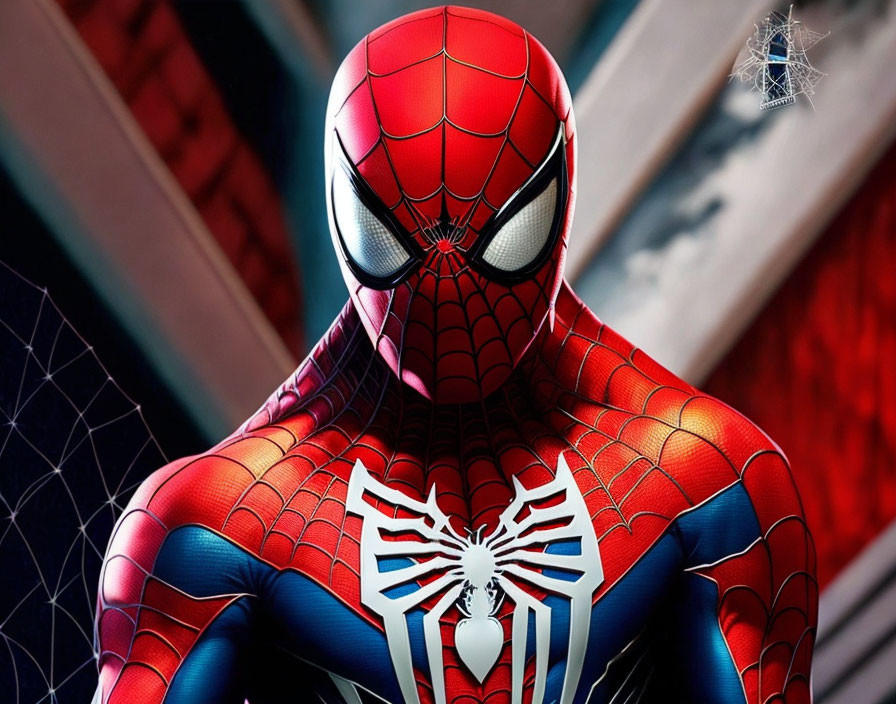 Detailed Spider-Man Costume with Red and Blue Suit, Web Pattern, and White Spider Emblem