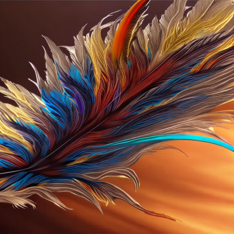 Colorful Abstract Digital Art: Dynamic Feather-Like Strands on Warm Gradient