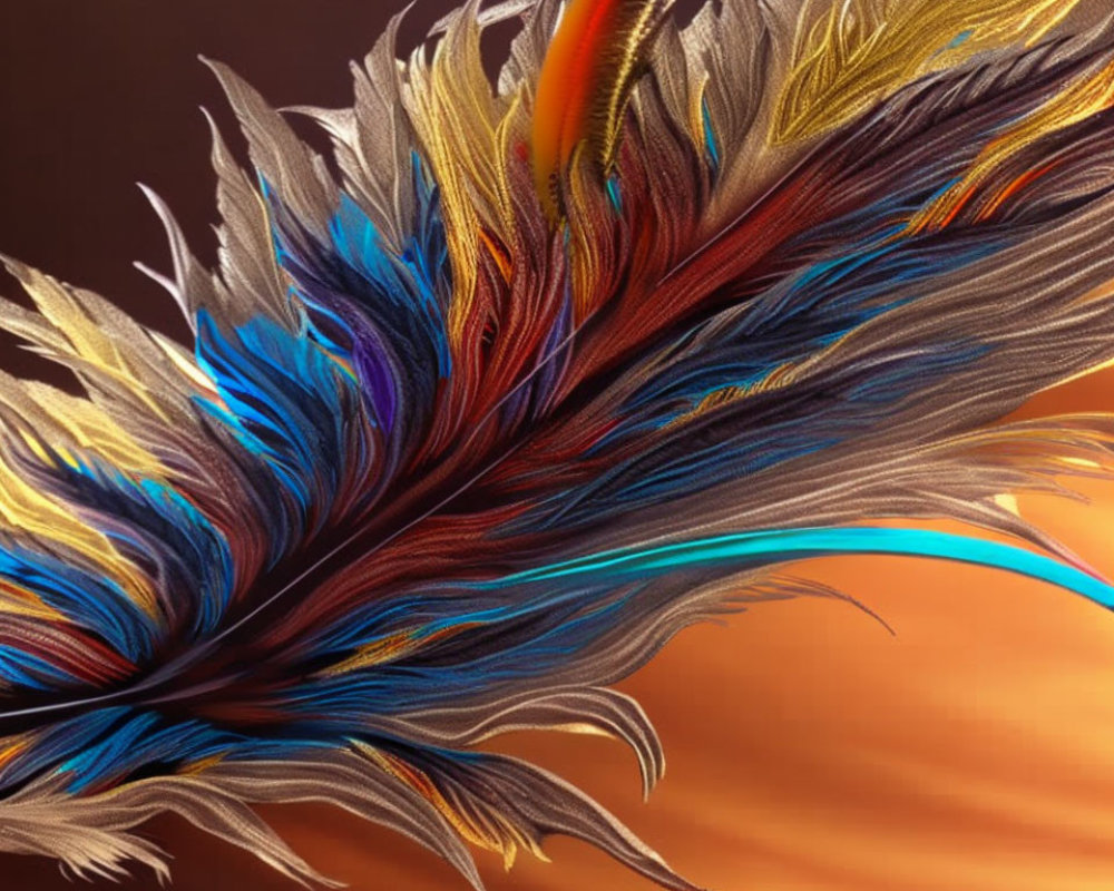 Colorful Abstract Digital Art: Dynamic Feather-Like Strands on Warm Gradient