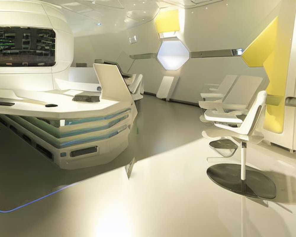 Sleek white and yellow futuristic interior design with advanced control panel