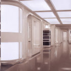 Futuristic spacecraft interior with white panels and hexagonal windows