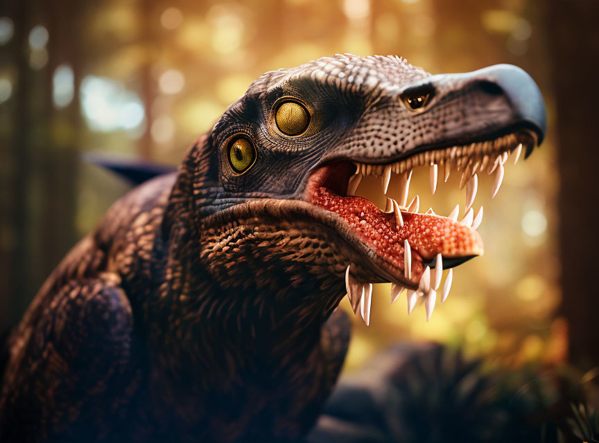 Detailed Dinosaur Head Illustration with Sharp Teeth and Textured Skin