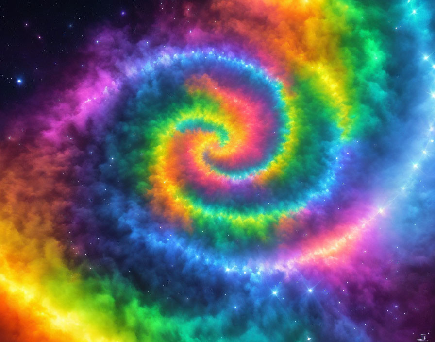 Colorful Galactic Swirl in Blue, Green, Yellow, and Pink