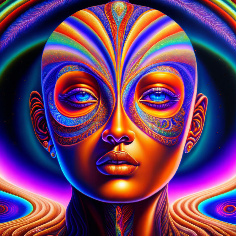 Colorful Psychedelic Digital Artwork of Symmetrical Face