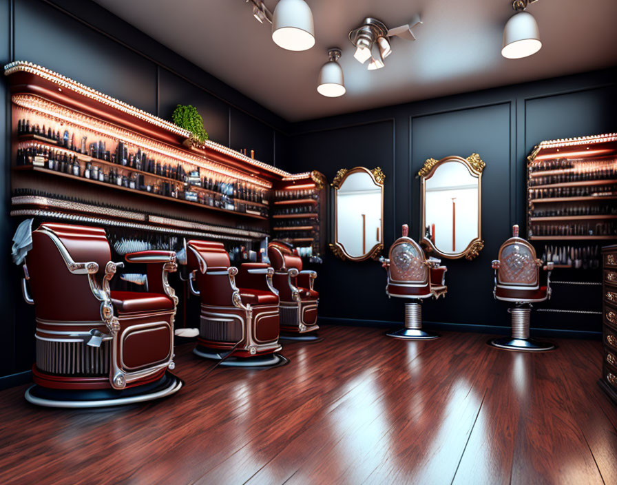 Classic Red and White Barber Chairs in Elegant Barbershop Interior