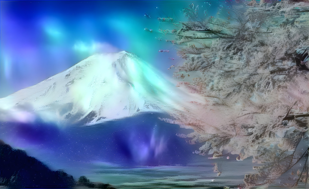 Mount Fuji and the northern lights 