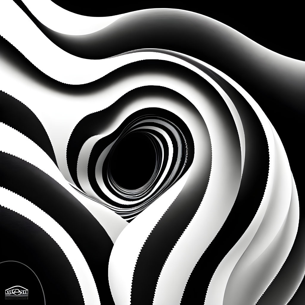 Abstract Monochrome Design with Wavy Lines: Optical Illusion of Depth