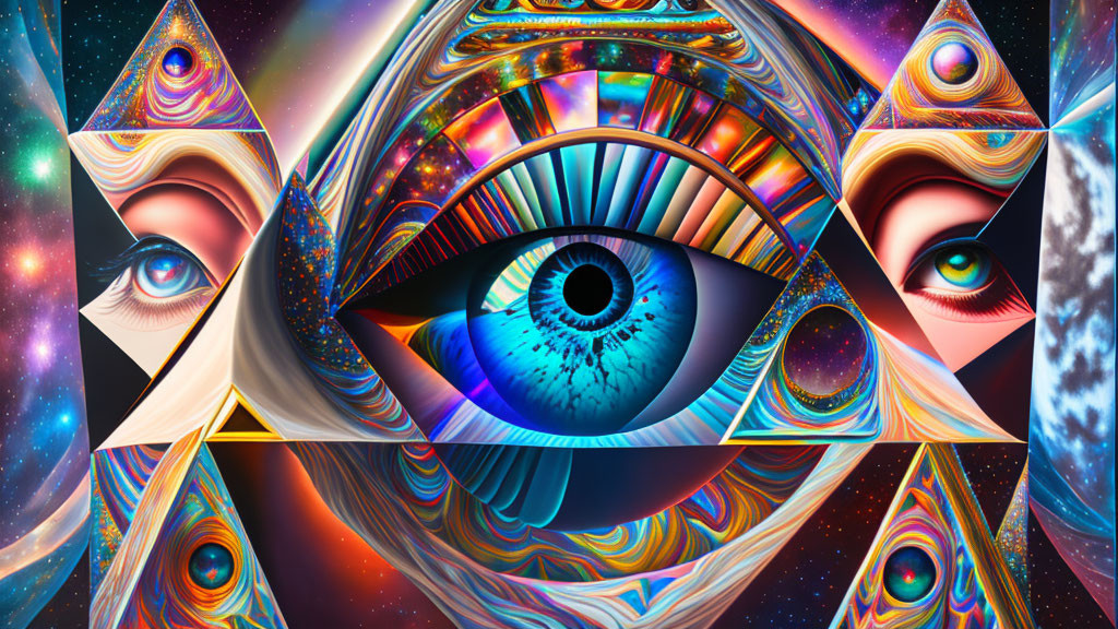 Colorful Psychedelic Artwork with All-Seeing Eye Motif