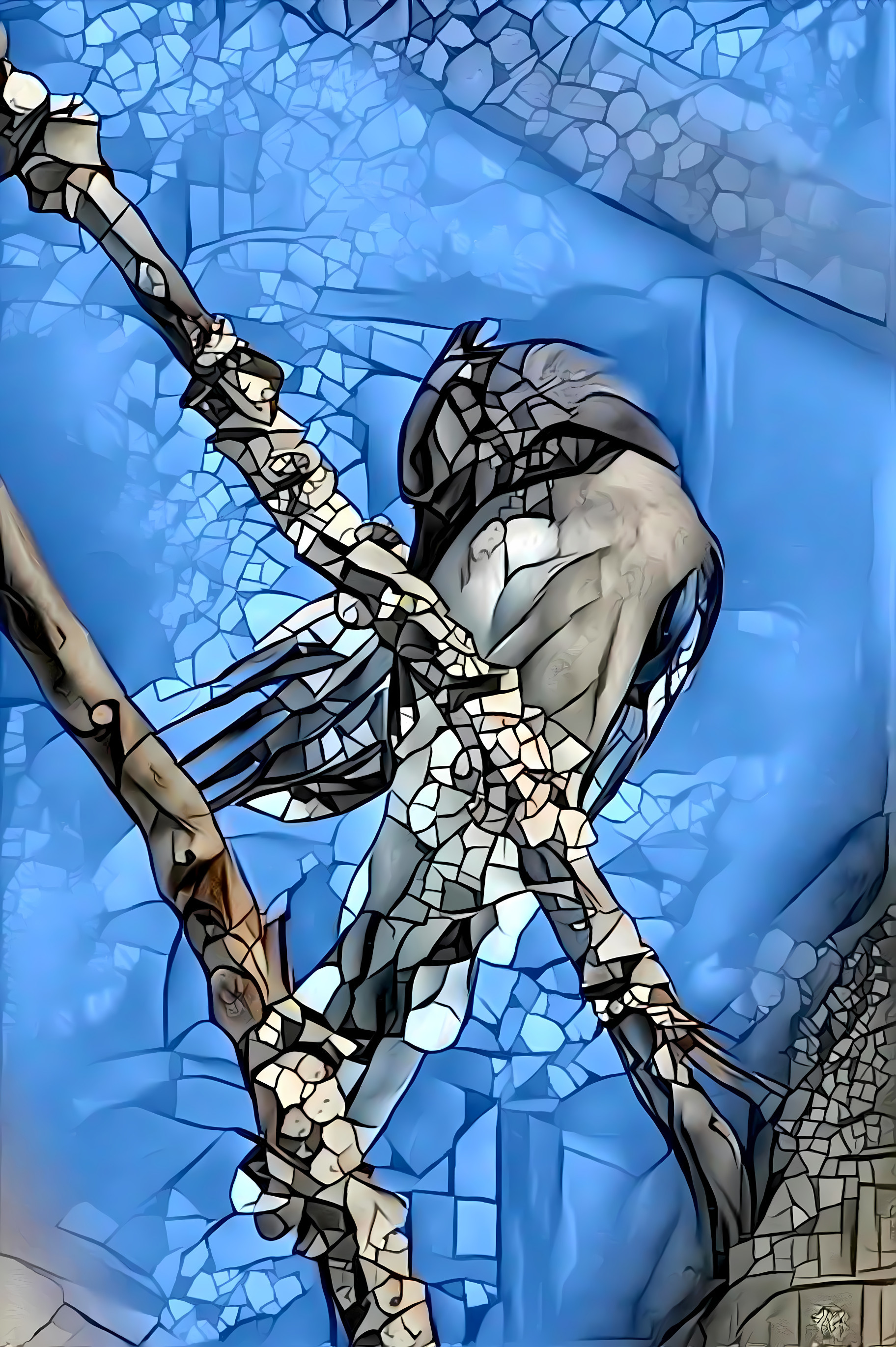 stained glass blue jay