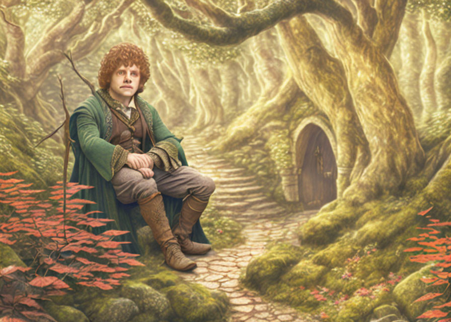 Fantasy Hobbit Costume in Whimsical Forest Setting