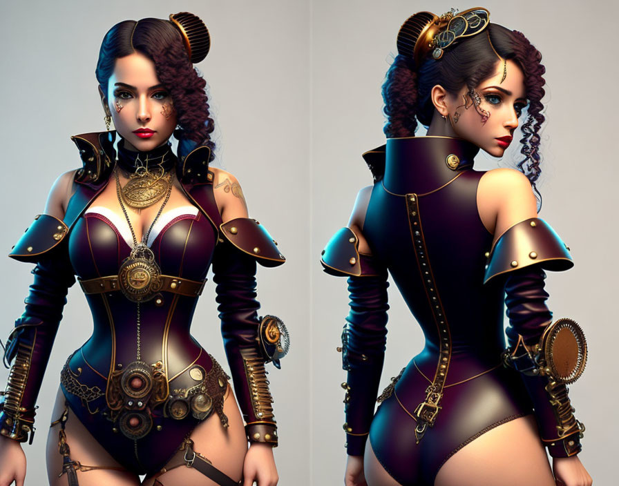 Elaborate steampunk-inspired outfit with cog and gear details