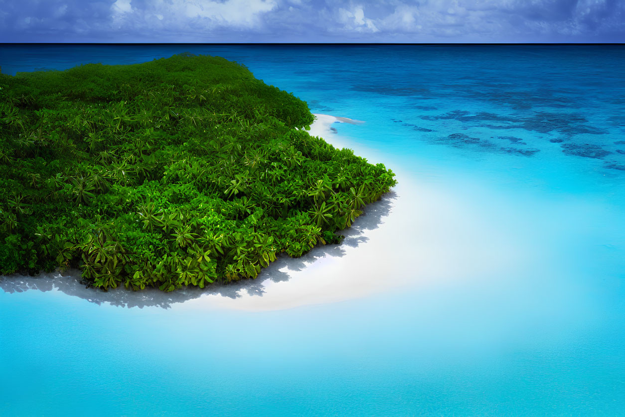 Tropical Island with White Sandy Beach and Blue Waters