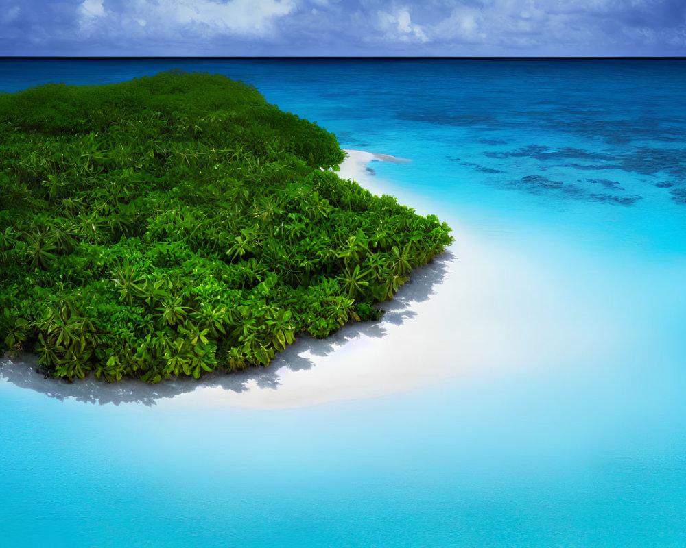 Tropical Island with White Sandy Beach and Blue Waters