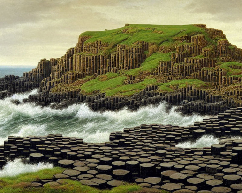 Unique Hexagonal Basalt Columns at Giant's Causeway, Northern Ireland