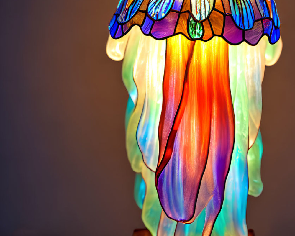 Colorful Tiffany-Style Stained Glass Table Lamp with Multicolor Glass Body