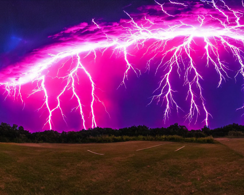 Purple Lightning Storm Illuminating Night Sky